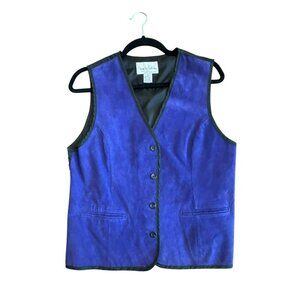 Diane Von Furstenberg Vintage Pigskin Vest Blue Leather Suede Buttoned Medium